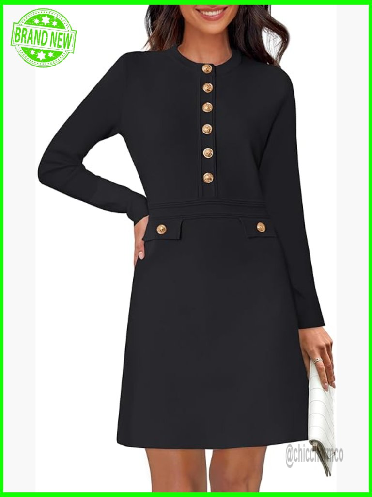 Long Sleeve Mini Sweater Dress Business Casual Work Vintage Elegant